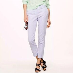 J. Crew Blue and White Ankle Cropped Pants In Seersucker - Sz 8
